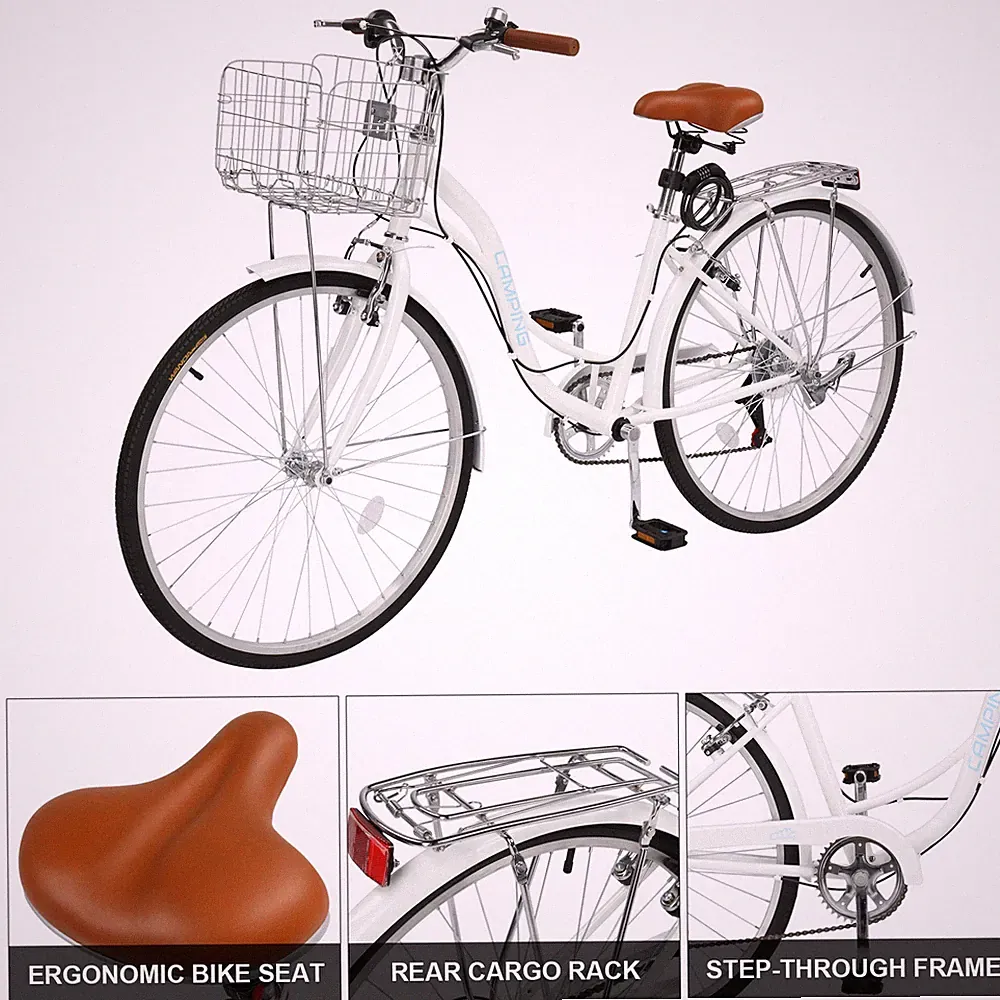 26'' Adults Commuter City Bike 7 Speed Adjustable Seat, High-Carbon Steel Frame