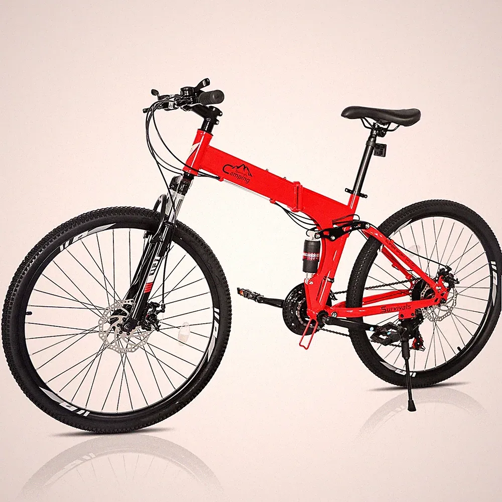26" Folding Mountain Bike 21 Speed Men Bikes MTB Bicycle School Dual Disc Brake