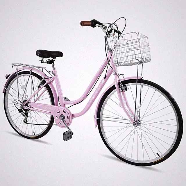 26" Women's Road Seashore Travel Bicycle 7 Speed W/ Front Basket & Back Seat