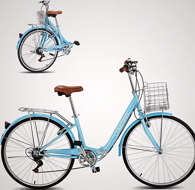 Foldable Beach Cruiser Bike, 26" Folding Adult Women's Bike with 7 Speed Blue