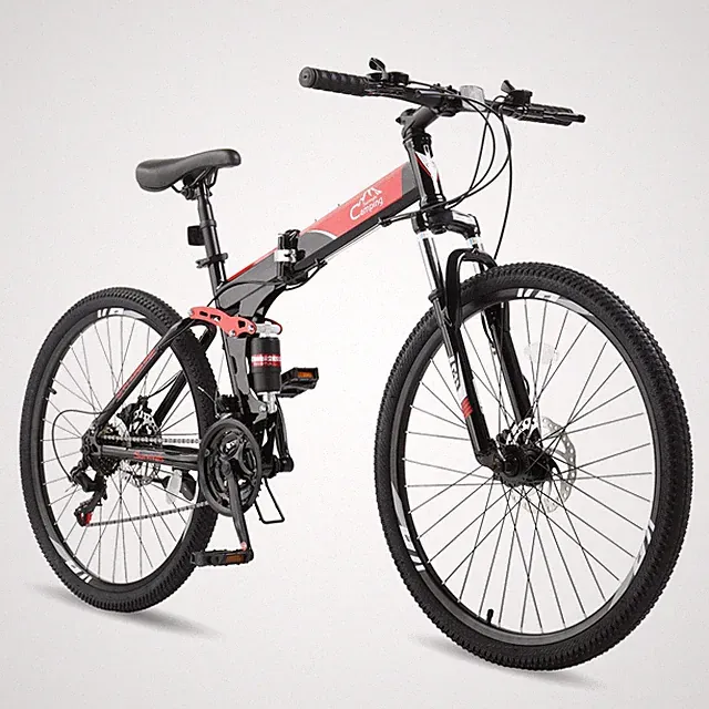 Folding MTB 26" 21 Speeds Mountain Bike Full Suspension Commuter Bicycle Black
