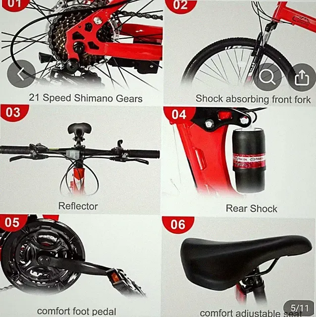 Survivals Camping Mountain Bike - Red - 26 Inch Folding Bike